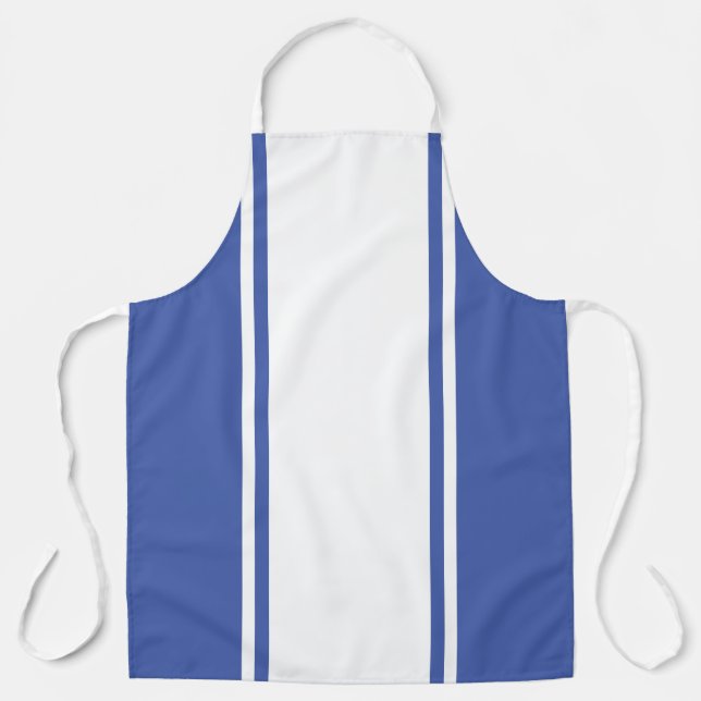 Fun Wide White Racing Stripes Summer Blue Edges Schürze (Vorderseite)