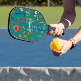 Fun Wild Blume mit bearbeitbarem Namen Pickleball Schläger