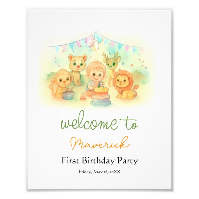 Fun Wild One Boy 1st Birthday Party Welcome Sign  Fotodruck (Vorne)