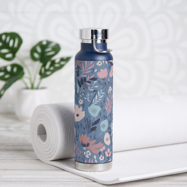 Fun-Wildblume-Design auf blau Trinkflasche (Yoga)