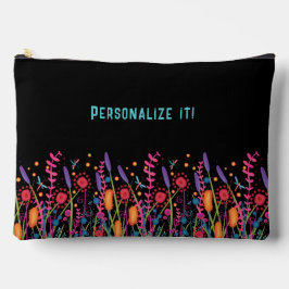 Fun Wildblumen Black Floral Individuelle Name Zubehörtasche