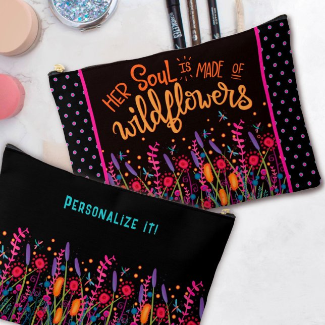 Fun-Wildblumen Zitat Blumenkohl-Individuelle Name Zubehörtasche (Von Creator hochgeladen)