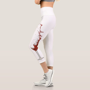 Fun Wine Lover Red White Glass Splash Capri Leggings