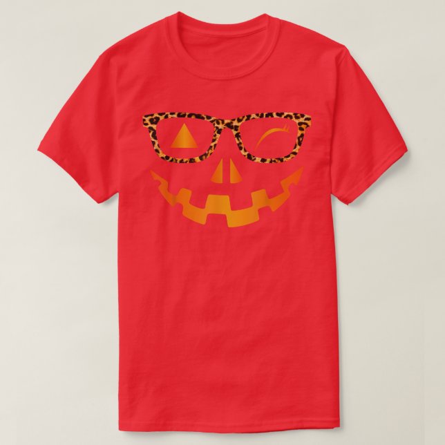 Fun Wink Face Pumpkin JackOLantern Leopard Brille T-Shirt (Design vorne)
