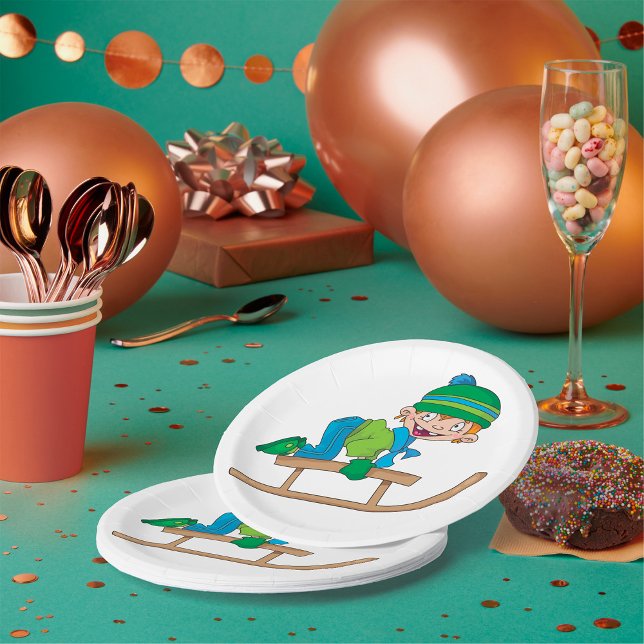 Fun Winter Rodelbahn Niedliches Schneeabenteuer Pappteller (Von Creator hochgeladen)