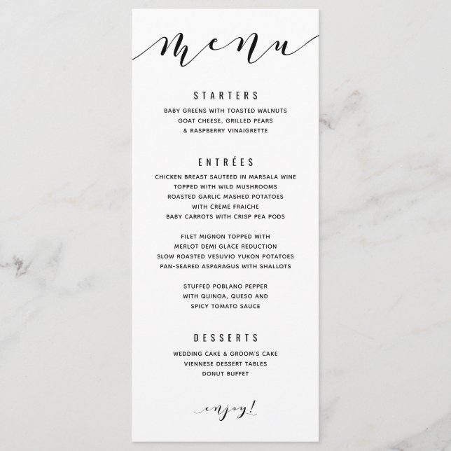 Fun Wirbel Calligraphy Wedding Menu Menükarte (Vorderseite)