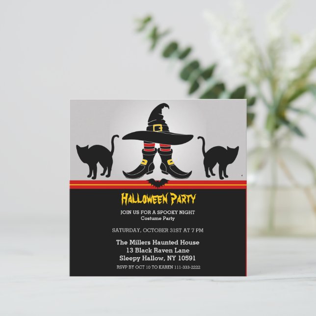 Fun Witchy Halloween-Party Einladung (Stehend Vorderseite)