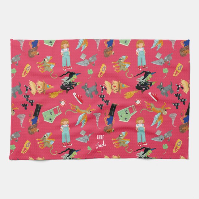 Fun Wizard of Oz on red children's design Geschirrtuch (Horizontal)