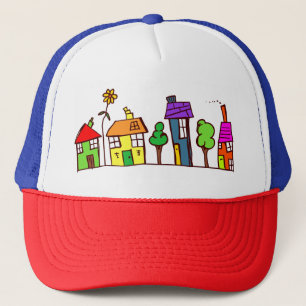 Fun Wonky Houses Homes Multicolor Art Truckerkappe