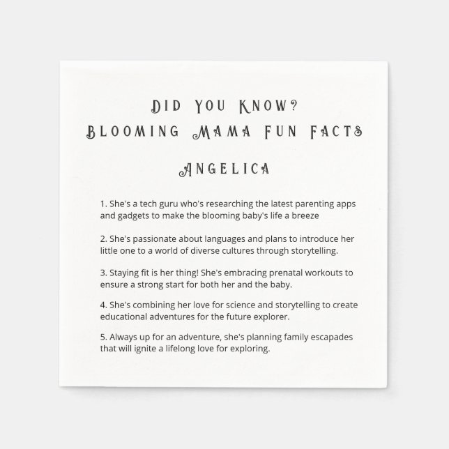 FUN WUSSTEN SIE, DASS MOMMY FACTS BABY SHOWER SERVIETTE (Vorderseite)