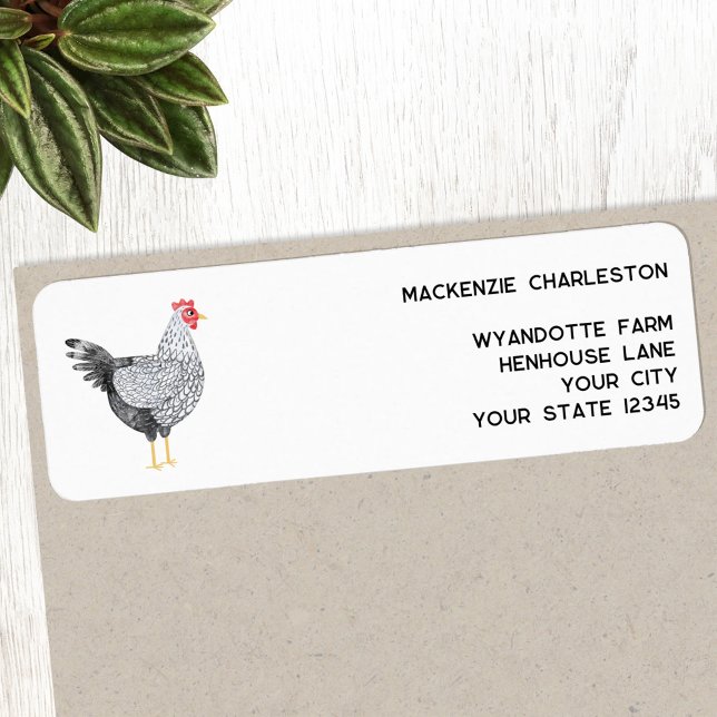 Fun Wyandotte Chicken Watercolor Rücksendeadresse (Fun Wyandotte chicken hen personalized custom text return address label)