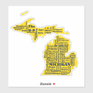 Fun Yellow and Navy Blue Staat in Michigan Cities Aufkleber
