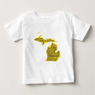 Fun Yellow and Navy Blue Staat in Michigan Cities Baby T-shirt