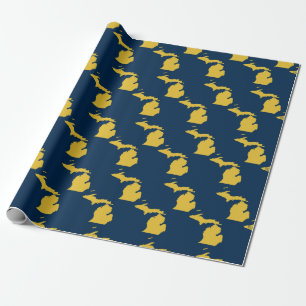 Fun Yellow and Navy Blue Staat in Michigan Cities Geschenkpapier