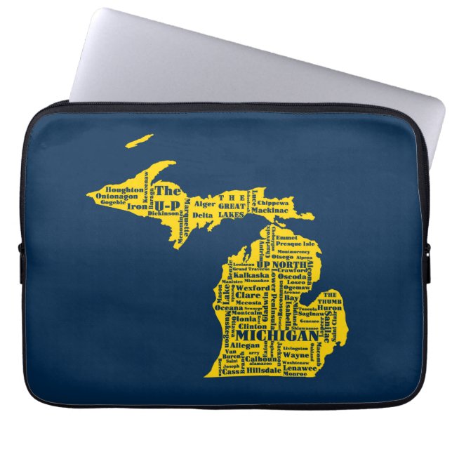 Fun Yellow and Navy Blue Staat in Michigan Cities Laptopschutzhülle (Vorderseite)