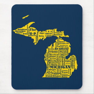 Fun Yellow and Navy Blue Staat in Michigan Cities Mousepad