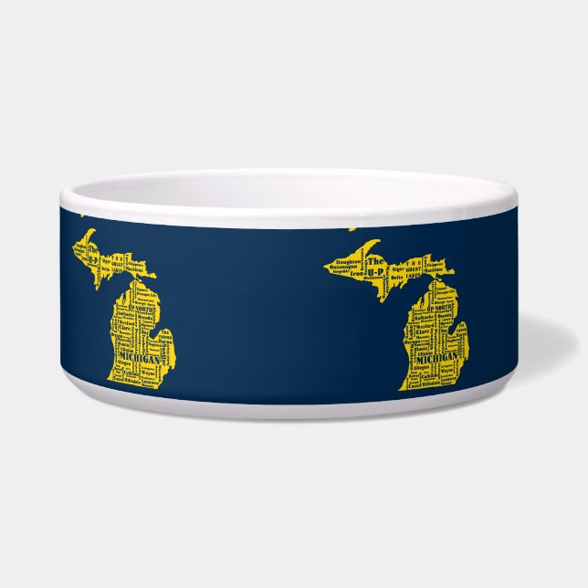 Fun Yellow and Navy Blue Staat in Michigan Cities Napf (Links)