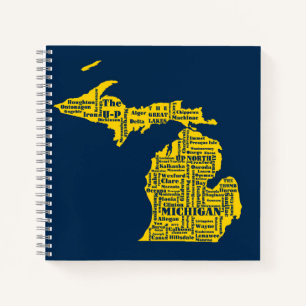 Fun Yellow and Navy Blue Staat in Michigan Cities Notizbuch