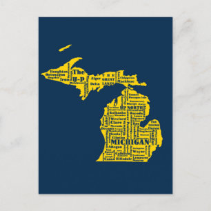 Fun Yellow and Navy Blue Staat in Michigan Cities Postkarte