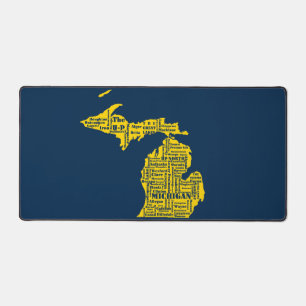 Fun Yellow and Navy Blue Staat in Michigan Cities Schreibtischunterlage