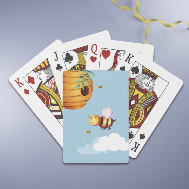Fun Yellow Bee Spielkarten (Personalized Cute Bee and Beehive Blue Playing Cards)
