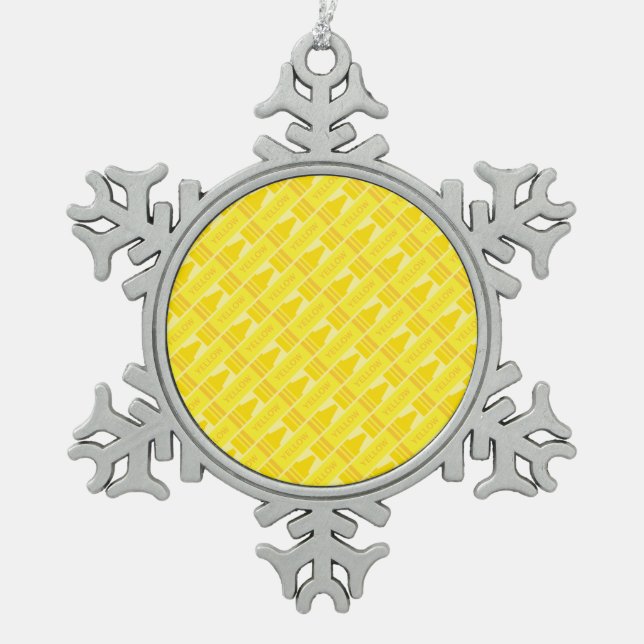 Fun Yellow Crayon Pattern Schneeflocken Zinn-Ornament (Vorderseite)