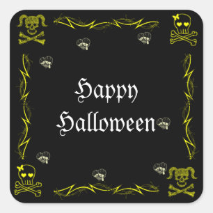 Fun Yellow Girl Gothic Skulls Halloween Quadratischer Aufkleber