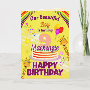 FUN YELLOW Happy 9. Geburtstag Giraffen und Ballon Karte