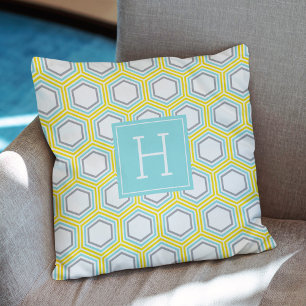 Fun Yellow Honeycomb Pattern Monogram Kissen