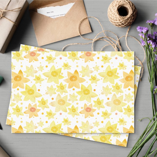 Fun Yellow Watercolor Daffodin & Dots Muster Seidenpapier (Daffodil Tissue Paper)
