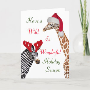Fun Zebra und Giraffe Wild Wunderschöne Weihnachte Feiertagskarte