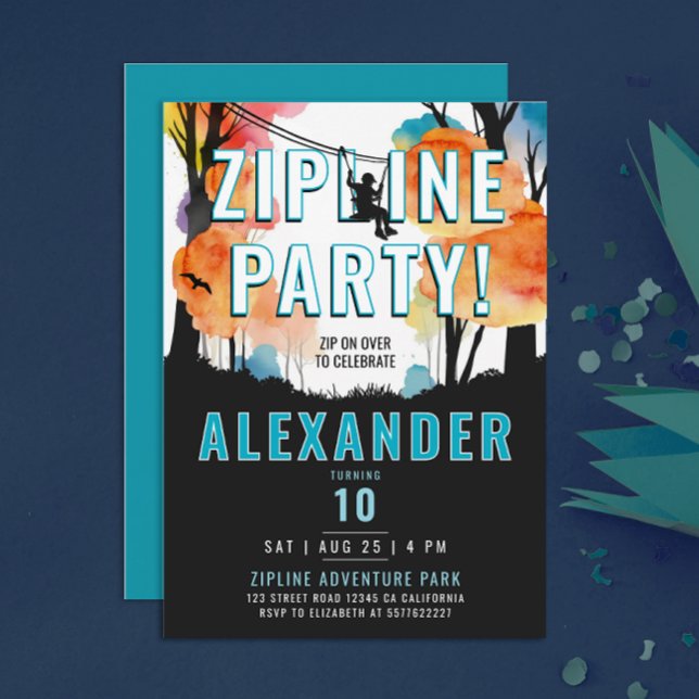 Fun Zipline Farbenfroh Blauer Junge Abenteuer Wass Einladung (Von Creator hochgeladen)