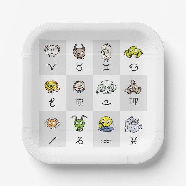 Fun Zodiac Astrological Characters Pappteller (Vorderseite)