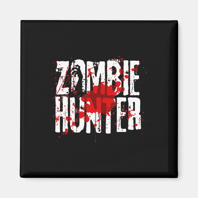 Fun Zombie Hunter Design für Jungs Mädchen Hallowe Magnet (Vorne)