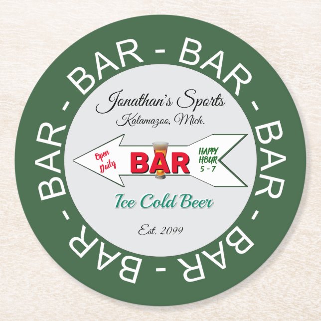 Fun Zuhause Sports Bar Paper Runder Pappuntersetzer (Vorderseite)
