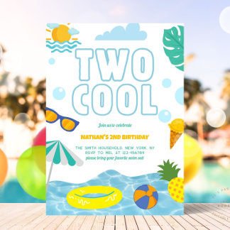 Fun Zwei Coole Junge 2. Geburtstag Pool Sommer Par Einladung