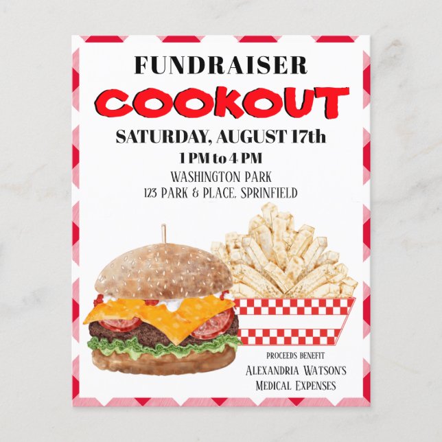 Fundraiser Cookout Barbecue Fast Food Gingham Flyer (Vorne)
