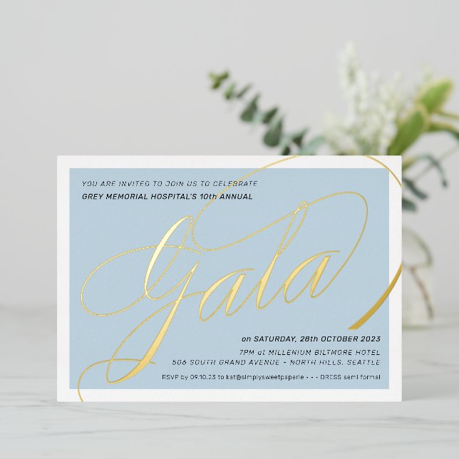 FUNDRAISIEREND GALA elegante Kalligraphie blass bl Folieneinladung (Stehend vorne)