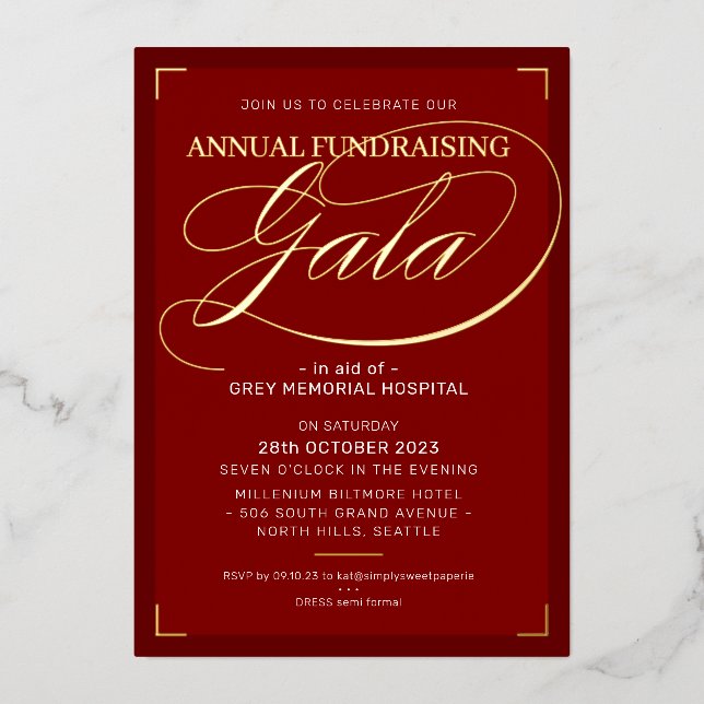 FUNDRAISING GALA BALL elegant event fancy burgundy Folieneinladung (Vorderseite)