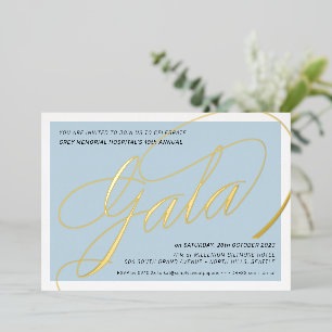FUNDRAISING-GALA elegante Kalligrafie hellblau Folieneinladung