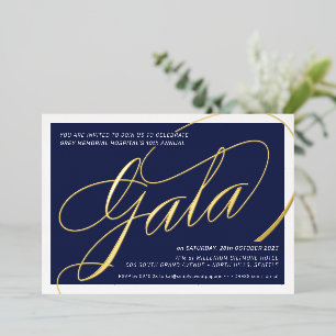 FUNDRAISING-GALA elegante Kalligrafie navy gold Folieneinladung