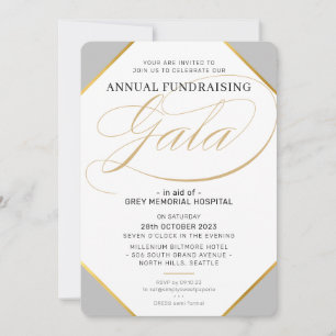 FUNDRAISING GALA elegantes Ereignis Grausilber Gol Einladung