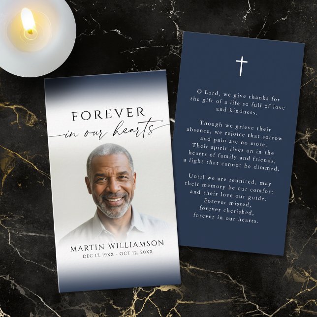 Funeral Cross Forever Hearts Photo Prayer Card Visitenkarte (Von Creator hochgeladen)