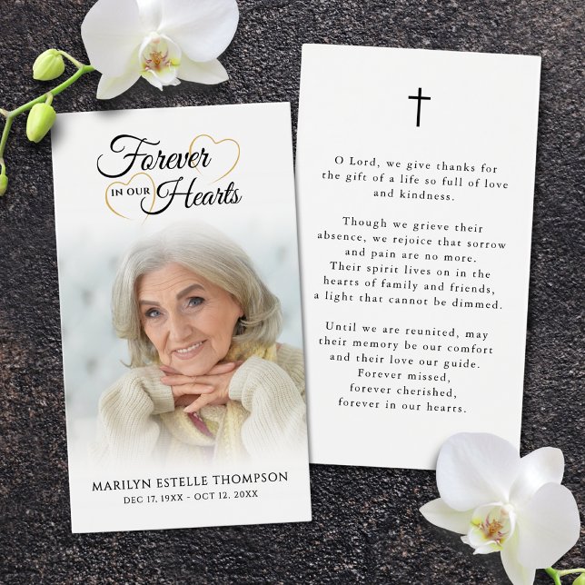 Funeral Forever Hearts Cross Photo Prayer Card (Von Creator hochgeladen)