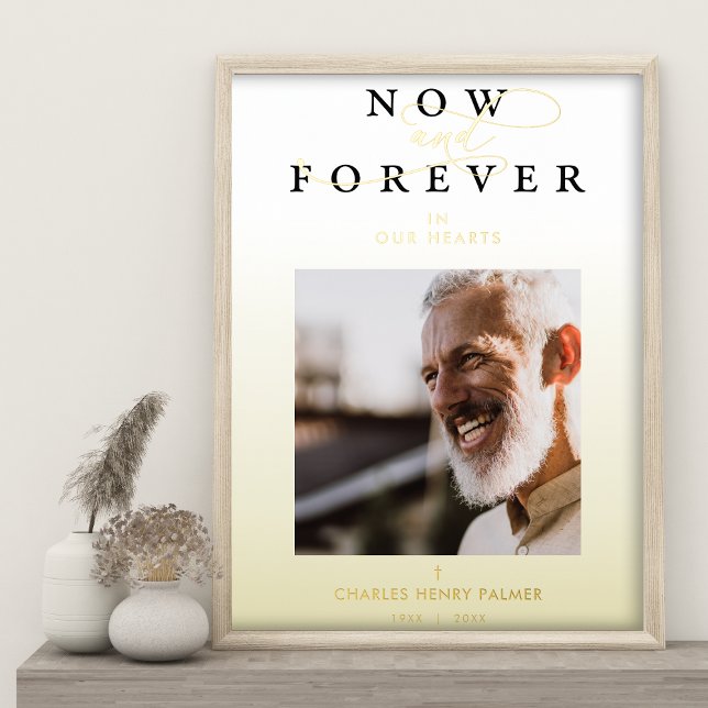 Funeral Golden Gradient Photo Whimsical Script Foliendrucke (Von Creator hochgeladen)