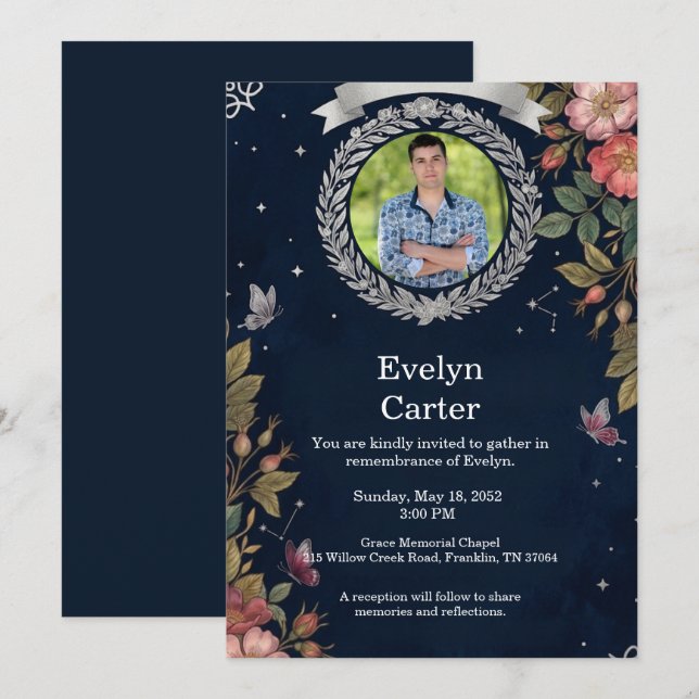 Funeral Invitation Template Elegant Memorial Einladung (Vorne/Hinten)