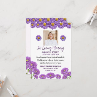 Funeral Invitation with Purple Gerberas Einladung
