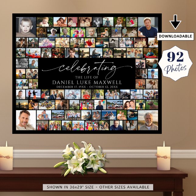 Funeral Memorial 92 Photo Collage Celebrating Life Poster (Von Creator hochgeladen)
