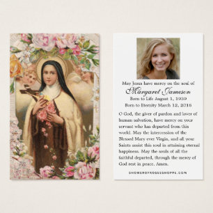 Funeral Memorial Holy Card St. Therese Roses