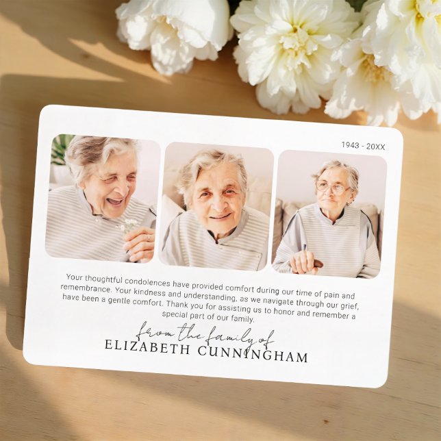 Funeral Memorial Modern Simple 3 Photos Dankeskarte (Von Creator hochgeladen)